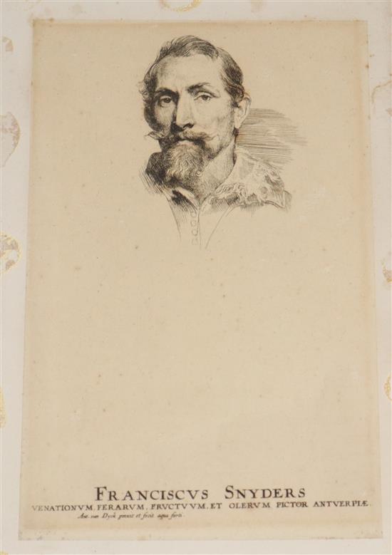 After Van Dyck, etching, Franciscus Snyders, laid on card, 25.5 x 16cm., unframed